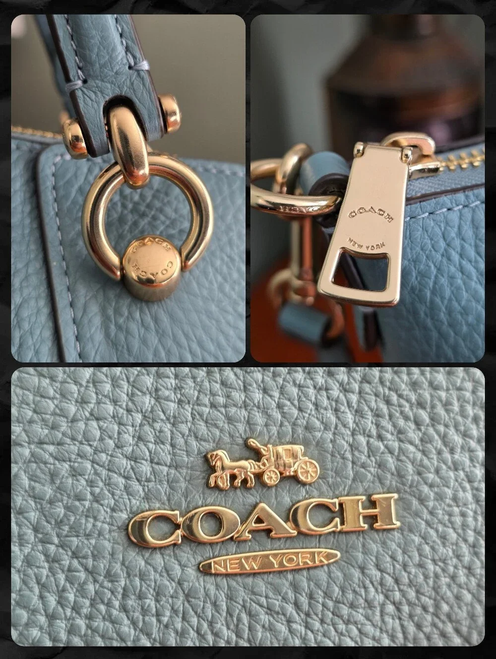 Coach C6229 Kasey Satchel Sky Blue Pebbled Leather Crossbody Bag